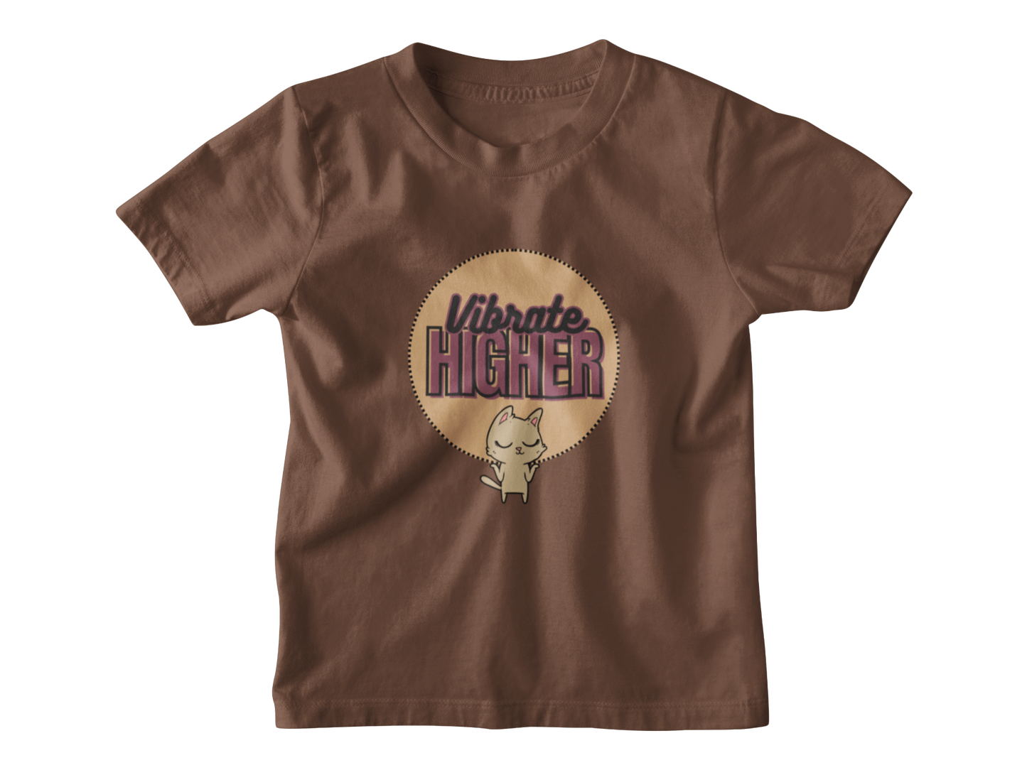 Vibrate Higher Brown Trendy Aesthetic Graphic Tee – Soft Oversized Unisex Crewneck Cat T-Shirt