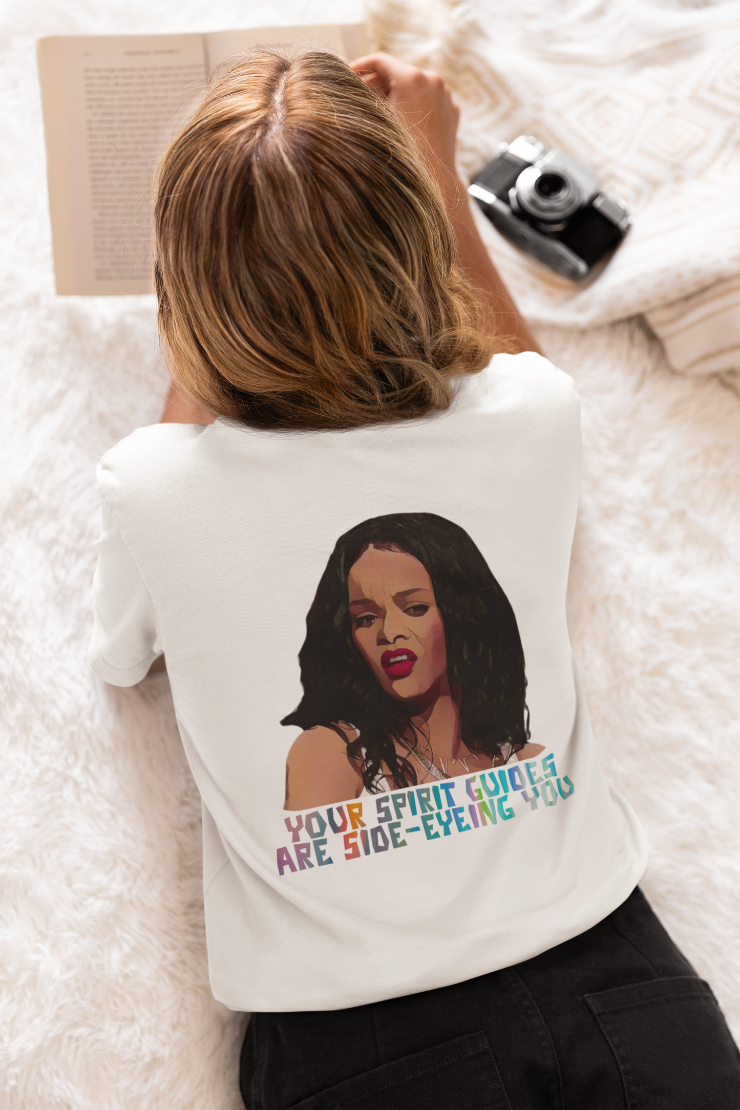 Spirit Guides Side-Eye Trendy Aesthetic Graphic Tee – Soft Oversized Unisex Rihanna T-Shirt
