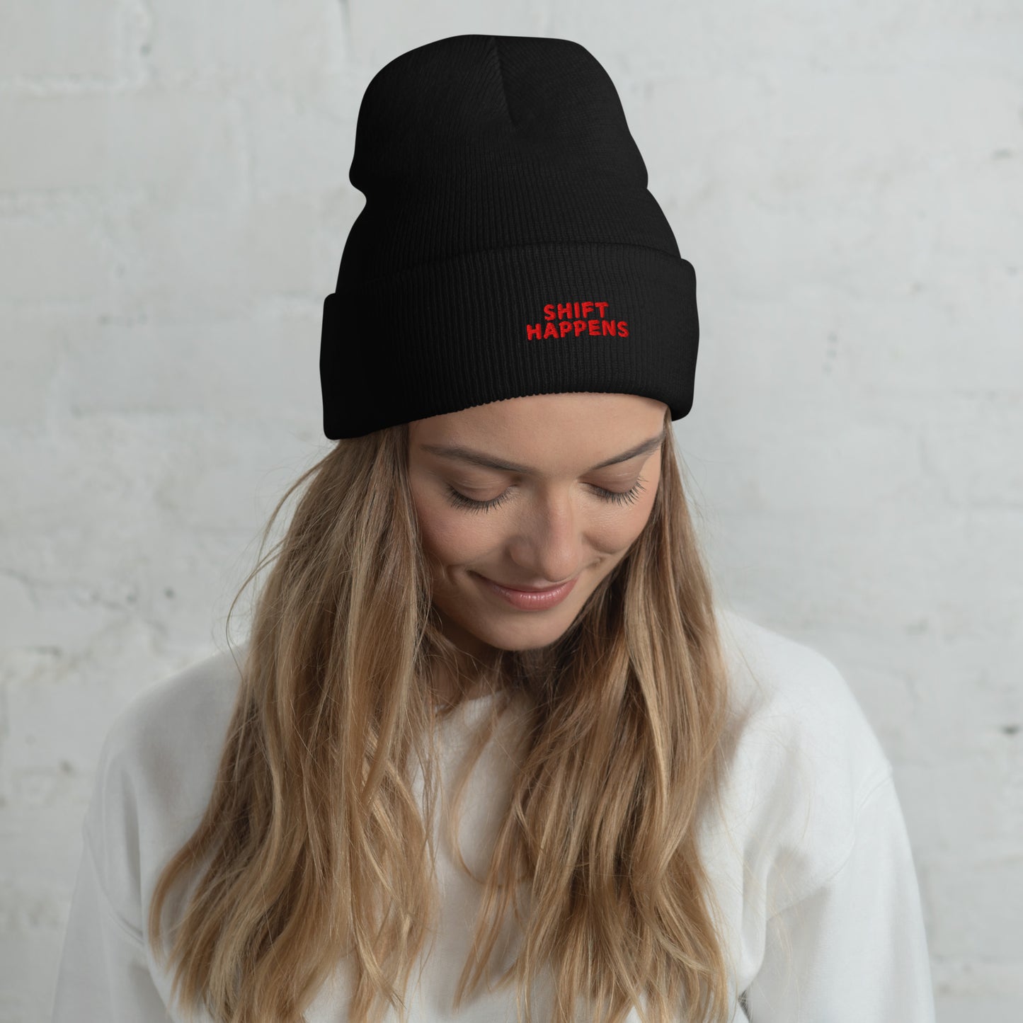 Shift Happens - BLACK Embroidered Beanie