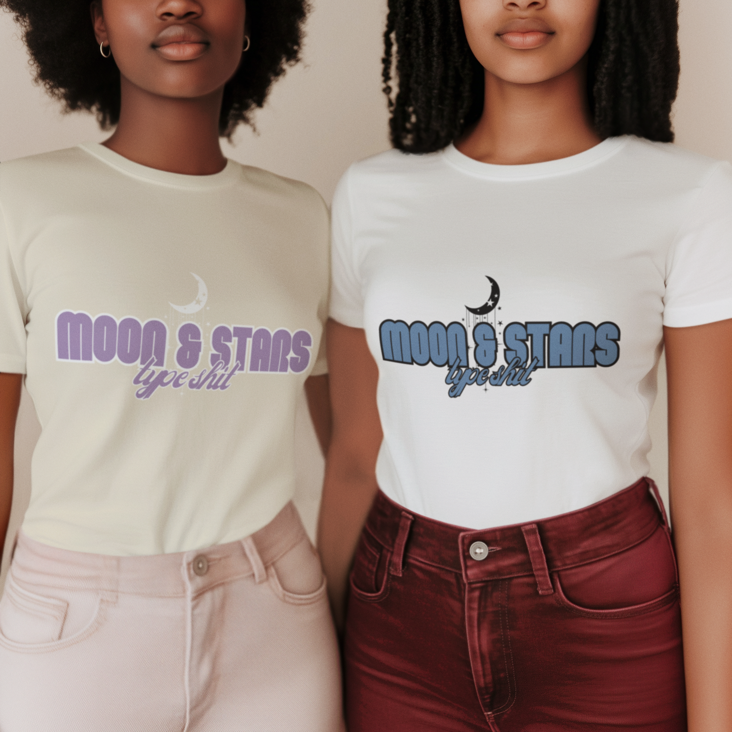 Moon & Stars Type - Trendy Aesthetic Graphic Tee – Soft Oversized Unisex Crewneck T-Shirt