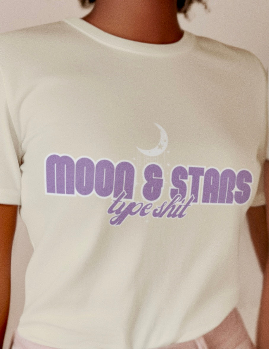 Moon & Stars Type - Trendy Aesthetic Graphic Tee – Soft Oversized Unisex Crewneck T-Shirt