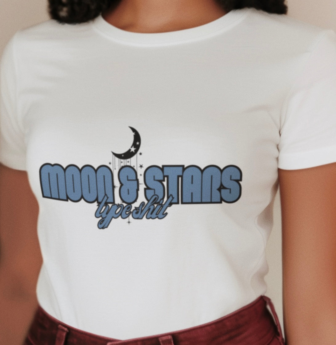 Moon & Stars Type - Trendy Aesthetic Graphic Tee – Soft Oversized Unisex Crewneck T-Shirt