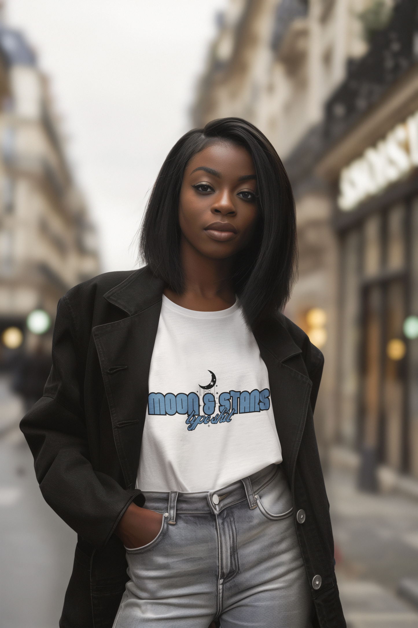 Moon & Stars Type - Trendy Aesthetic Graphic Tee – Soft Oversized Unisex Crewneck T-Shirt