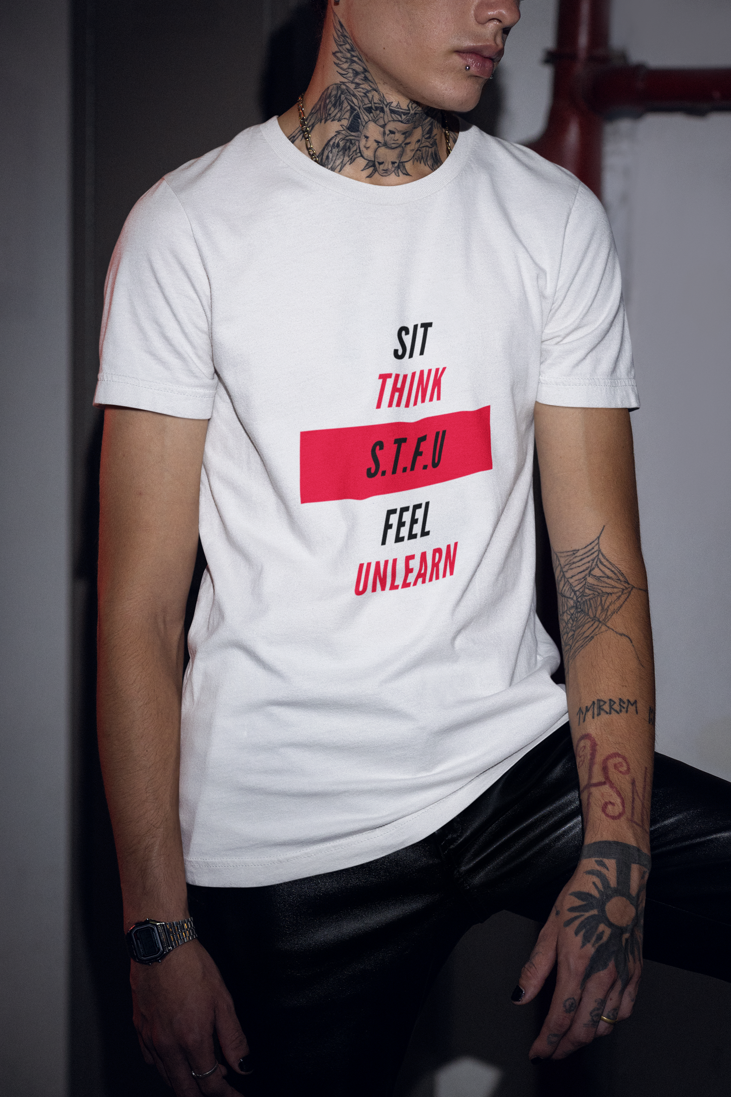 S.T.F.U. Trendy Aesthetic Graphic Tee – Soft Oversized Unisex Crewneck T-Shirt [WHITE]