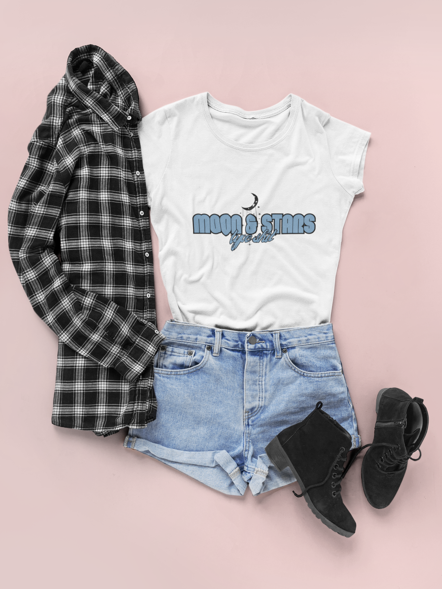 Moon & Stars Type - Trendy Aesthetic Graphic Tee – Soft Oversized Unisex Crewneck T-Shirt
