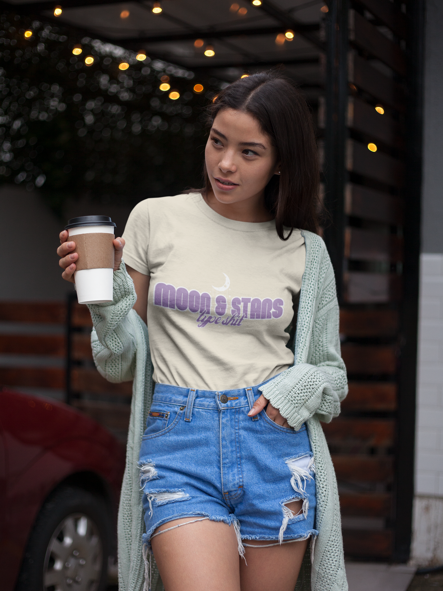 Moon & Stars Type - Trendy Aesthetic Graphic Tee – Soft Oversized Unisex Crewneck T-Shirt