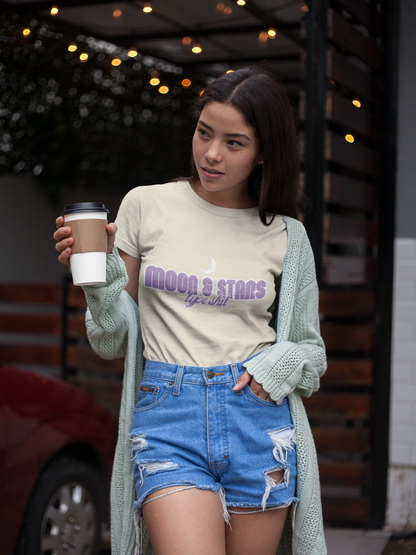 Moon & Stars Type - Trendy Aesthetic Graphic Tee – Soft Oversized Unisex Crewneck T-Shirt